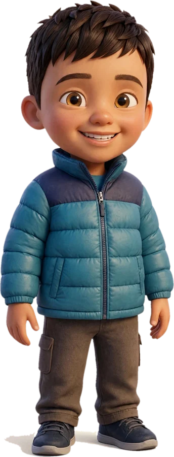 Alex in his teal puffer jacket